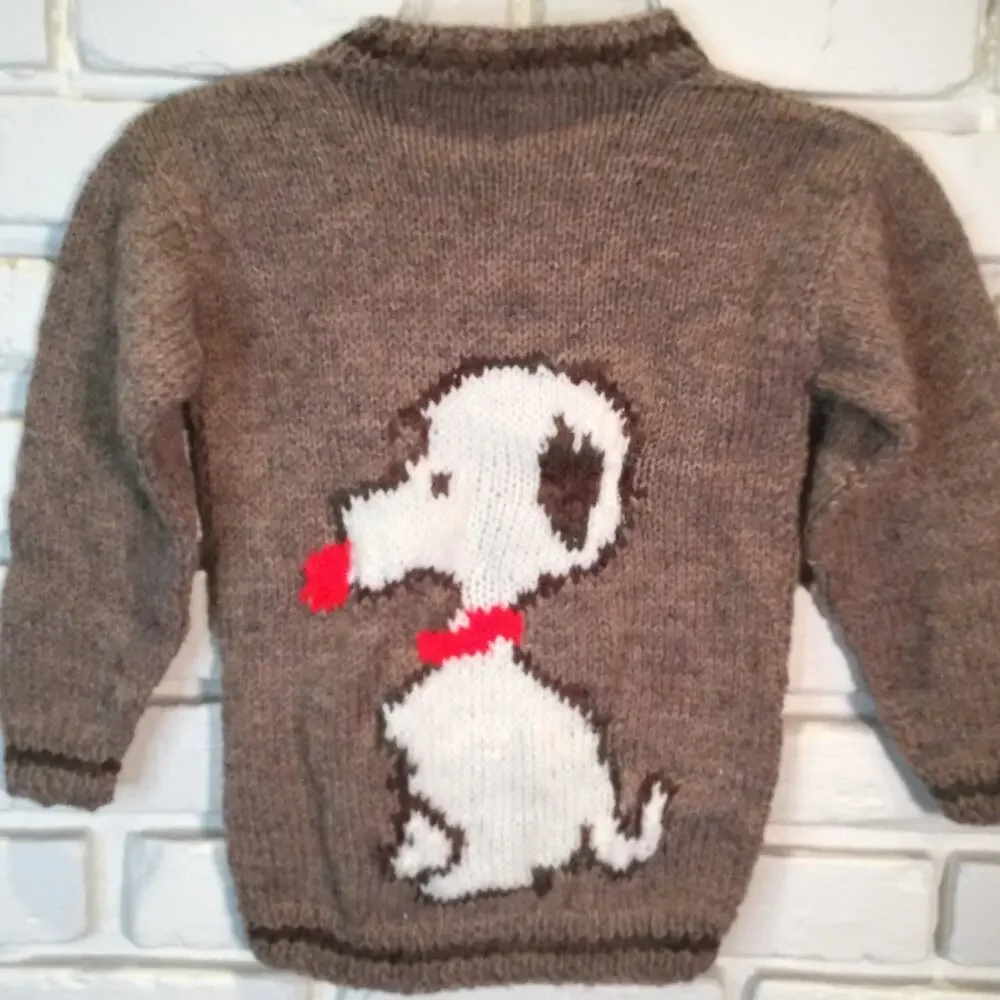 Handmade Snoopy Knit Wool blend Brown Sweater Cardigan 4 New